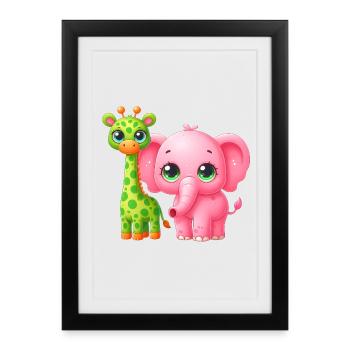 Illustration d’amitié animale mignonne - Affiche encadrée (27 × 37 cm) - noir - Devant