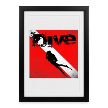 American Diver Down Flag SCUBA - Framed poster (27 × 37 cm) - black - Front