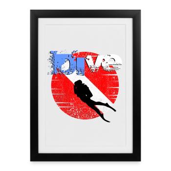 American Diver Down Flag - Framed poster (27 × 37 cm) - black - Front