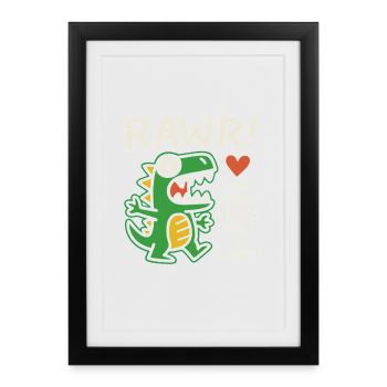 Cute Dinosaur Love T-Shirt Design - Framed poster (27 × 37 cm) - black - Front