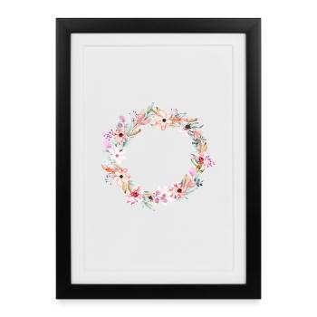 Colorful flower wreath in round frame - Framed poster (27 × 37 cm) - black - Front