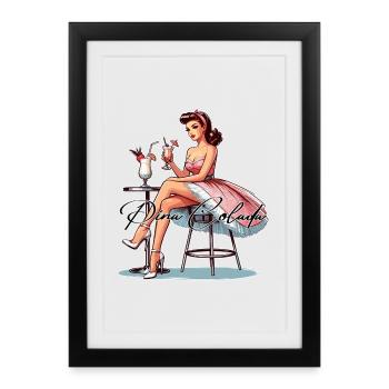 Femme Rockabilly Pina Colada Cadeau - Affiche encadrée (27 × 37 cm) - noir - Devant