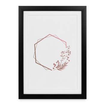 Pink hexagon in double frame with plant & flower - Framed poster (27 × 37 cm) - black - Front