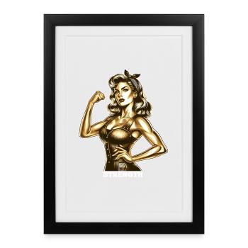 Stärke starke Frau Rockabilly Style Gold Geschenk - Gerahmtes Poster (27 × 37 cm) - Schwarz - Vorne