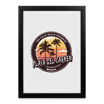 Playa del Carmen, Mexique, coucher de soleil Design - Affiche encadrée (27 × 37 cm) - noir - Devant
