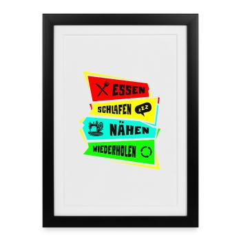 Manger. Dormir. Coudre. Réessayez. - Affiche encadrée (27 × 37 cm) - noir - Devant
