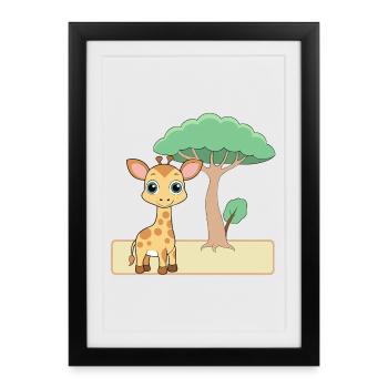 Cute Baby Giraffe Near a Tree (v02) - Framed poster (27 × 37 cm) - black - Front