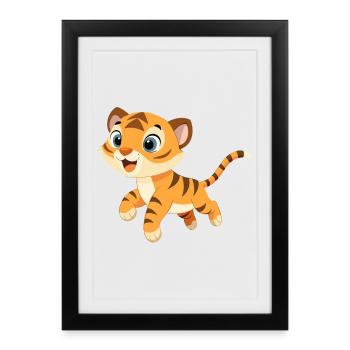 Bébé tigre joueur aux grands yeux (v02) - Affiche encadrée (27 × 37 cm) - noir - Devant