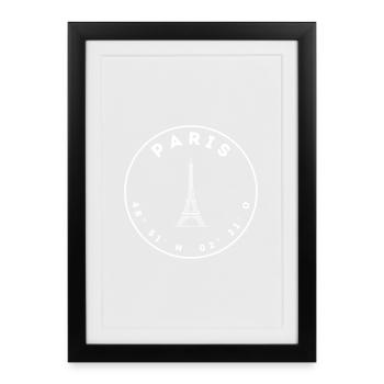 Paris mit Eifelturm und Koordinaten - Gerahmtes Poster (27 × 37 cm) - Schwarz - Vorne