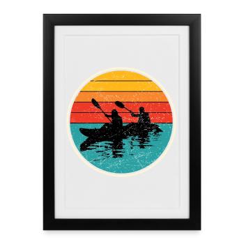 Sunset Kayak Duo Circle - Affiche encadrée (27 × 37 cm) - noir - Devant