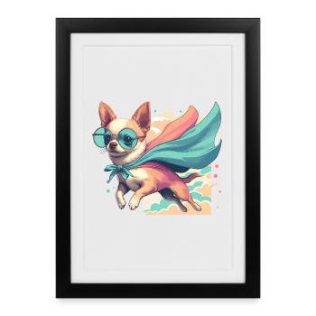 Super chien Chihuahua héros Cape Chi Chis cadeau - Affiche encadrée (27 × 37 cm) - noir - Devant