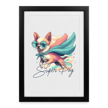 Super chien Chihuahua héros Cape Chi Chis cadeau - Affiche encadrée (27 × 37 cm) - noir - Devant