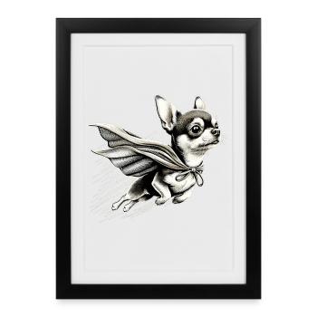 Super chien Chihuahua héros Cape Chi Chis cadeau - Affiche encadrée (27 × 37 cm) - noir - Devant