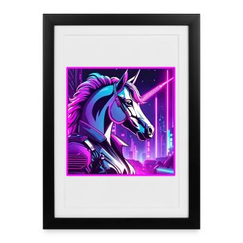 Illustration de licorne cyber néon - Affiche encadrée (27 × 37 cm) - noir - Devant