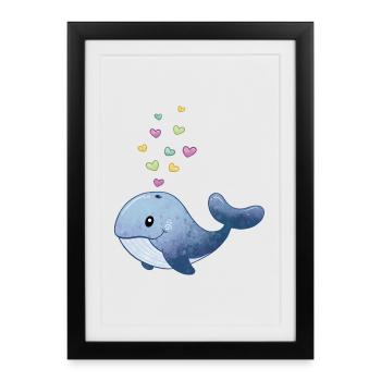 Whale with heart - Framed poster (27 × 37 cm) - black - Front