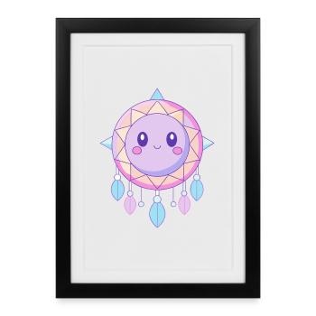 Attrape-rêves kawaii rose et violet - Affiche encadrée (27 × 37 cm) - noir - Devant