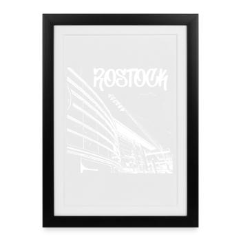 Rostock Skyline Stadionblick - Gerahmtes Poster (27 × 37 cm) - Schwarz - Vorne