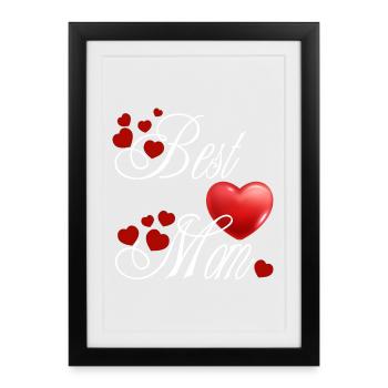 Best Mom, Calligraphy with Red Hearts - Framed poster (27 × 37 cm) - black - Front