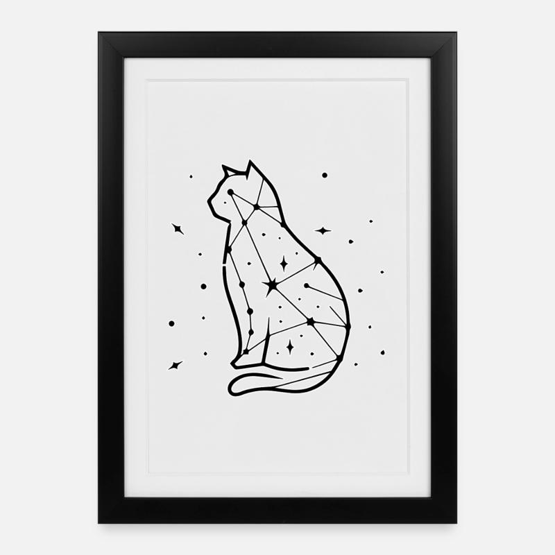 Cat Line Art - Framed poster (27 × 37 cm) - black