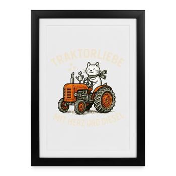 Tractor love with heart and diesel - Framed poster (27 × 37 cm) - black - Front