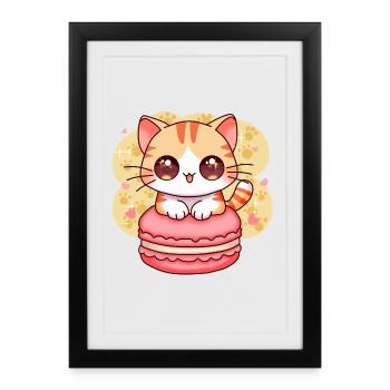 chibi cat - Affiche encadrée (27 × 37 cm) - noir - Devant