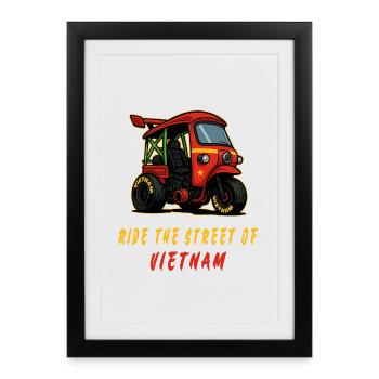 Vietnam Tuk-Tuk Racing - Affiche encadrée (27 × 37 cm) - noir - Devant
