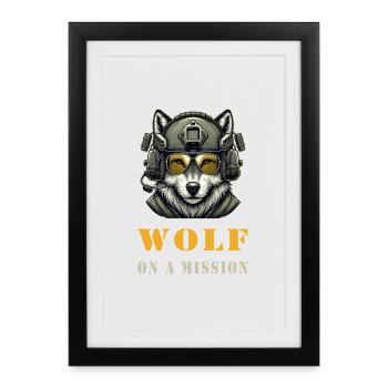 Loup en mission - Affiche encadrée (27 × 37 cm) - noir - Devant