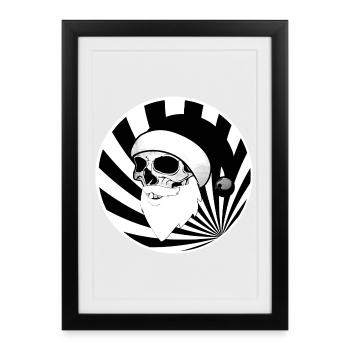 Skull Santa Claus Christmas Black White - Framed poster (27 × 37 cm) - black - Front