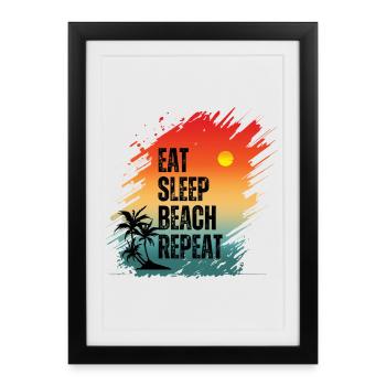 EAT SLEEP BEACH REPEAT - Framed poster (27 × 37 cm) - black - Front