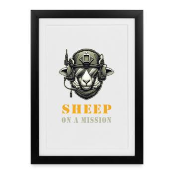 Des moutons en mission - Affiche encadrée (27 × 37 cm) - noir - Devant