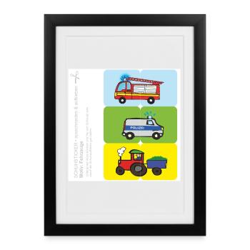 DIY - Schuhaufkleber - Fahrzeuge - Gerahmtes Poster (27 × 37 cm) - Schwarz - Vorne