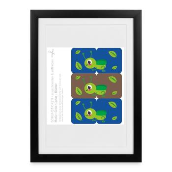 DIY - Autocollants de chaussures Feuilles de sauterelle bleu brun - Affiche encadrée (27 × 37 cm) - noir - Devant