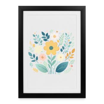 Gentle Pastel Floral Bloom - Boho Botanical - Framed poster (27 × 37 cm) - black - Front