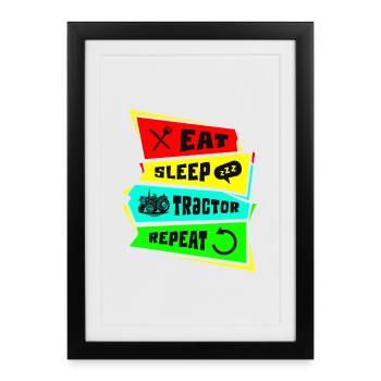 Manger dormir tracteur répéter - Affiche encadrée (27 × 37 cm) - noir - Devant