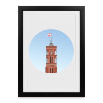 La tour de l’hôtel de ville rouge de Berlin - Affiche encadrée (27 × 37 cm) - noir - Devant