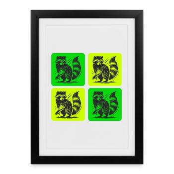 Stylish raccoon retro design - Framed poster (27 × 37 cm) - black - Front