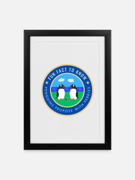 Penguins propose with pebbles - Framed poster (27 × 37 cm) - black
