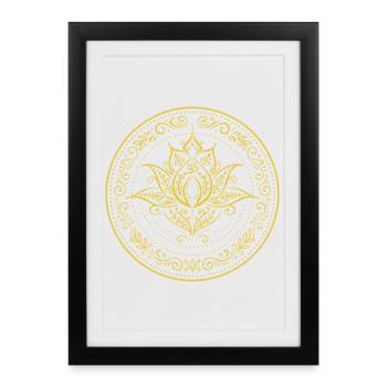 Lotus Mandala - Symbole spirituel en or - Affiche encadrée (27 × 37 cm) - noir - Devant