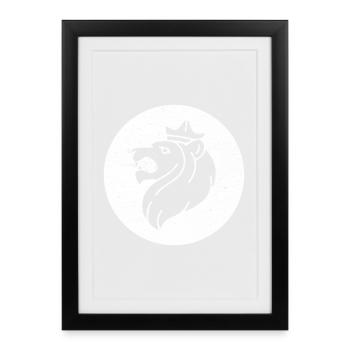 Lion of Judah Head in White Circle, Judaism - Framed poster (27 × 37 cm) - black - Front