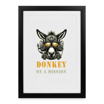 Âne en mission - Militaire - Affiche encadrée (27 × 37 cm) - noir - Devant