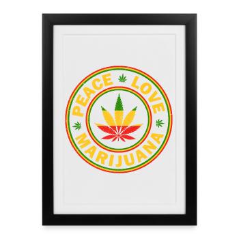 Paix, Amour, Marinomarie, Emblème Rastafari - Affiche encadrée (27 × 37 cm) - noir - Devant
