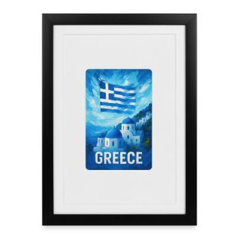 Grèce Santorin Drapeau - Affiche encadrée (27 × 37 cm) - noir - Devant