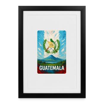 Guatemala Volcano & National Coat of Arms - Framed poster (27 × 37 cm) - black - Front