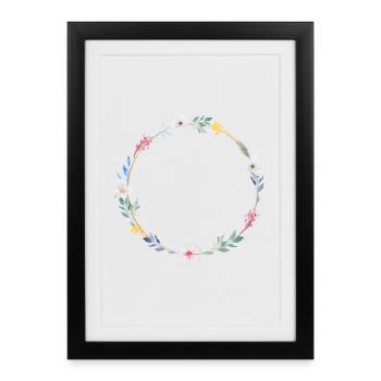 Couronne florale d’été, personnalisable - Affiche encadrée (27 × 37 cm) - noir - Devant