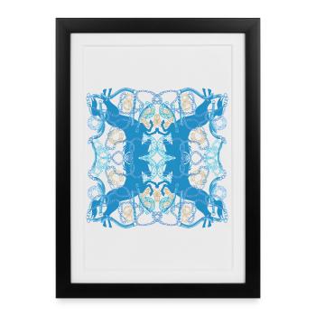 Horse Love Blue Horse Pattern in Blue and Gold - Framed poster (27 × 37 cm) - black - Front