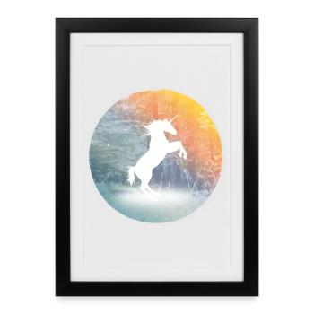 Licorne mystique dans la forêt enchantée - Affiche encadrée (27 × 37 cm) - noir - Devant