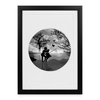Attrape-papillons au bord du lac – d’une beauté nostalgique - Affiche encadrée (27 × 37 cm) - noir - Devant
