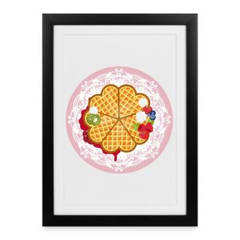 Gaufres dorées à motif fruits et crème - Affiche encadrée (27 × 37 cm) - noir - Devant