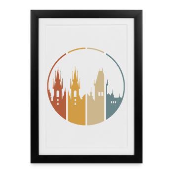 logo vintage de la ville de Prague - symbole de la ville avec le logo du château - Affiche encadrée (27 × 37 cm) - noir - Devant