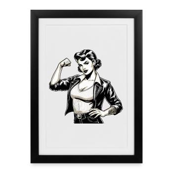 Strong Cool Woman Rockabilly Leather Jacket Gift - Framed poster (27 × 37 cm) - black - Front